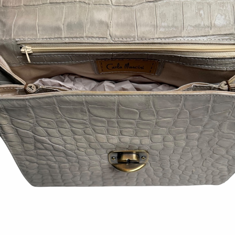 CARLA MANCINI Cream Crocodile Croco‎ Croc-Embossed Purse Bag NWT Shoulder Tote - Picture 12 of 16